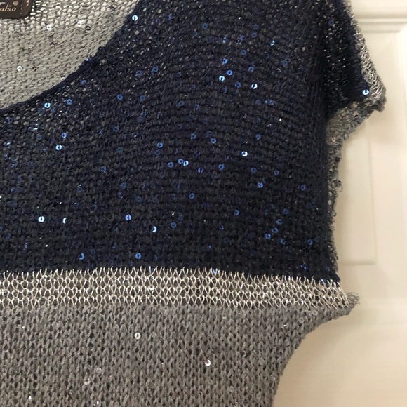 Lara Fabio Designer Scoop Neck Metallic Crochet Knit Sparkly Sweater Blouse - Picture 13 of 16